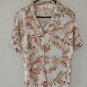 Eden & Olivia White and Brown Leaf Print Blouse